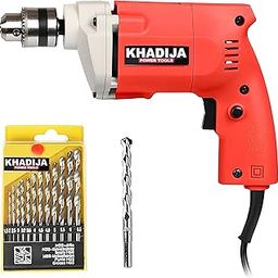 KHADIJA Drill Machine 10mm With Free 13Pcs HSS Drill Bits & 1Pc Masonary Bit Combo 6 Months Warranty (Red)-20