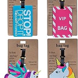 Store2508 Pack of 4 Luggage/Bag/Travel ID Label Tags for Suitcase & School Bags Unicorn Identifier Name Address Label, Multicolour NQ814_Set_D-30