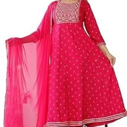 Women's Rayon 3/4 Sleeves Round Neck Embroidery Work Anarkali Gown with Dupatta & Pant Set-image-43