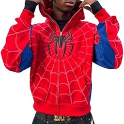 Men’s Spide Inspired Red and Blue Graphic Zip Up Hoodie with Web Print for Casual Look & Cosplay-image-26