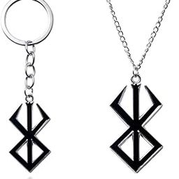 Berserk Symbol Necklace The Mad Warrior of Norse Viking Mythology Keyring Pendant Fashion Jewelry (2 PCS), Black, Zinc, No Gemstone-image-44