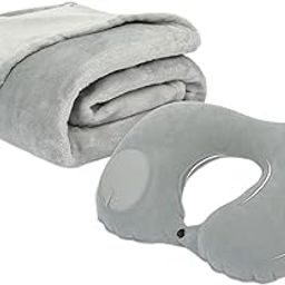 Inflatable Travel Pillow Blanket Self Inflating Pillow for Outdoor Car Train Light Gray-picture-7
