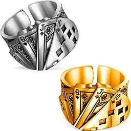 (Set Of 2 Pcs X000083 Combo Of Multicolor Unisex Stainless Steel Stylish Funky Trending Adjustable Ace King Queen Jack Playing Tash/Cards Design Poker Biker Casino Thumb Finger Ring-image-17