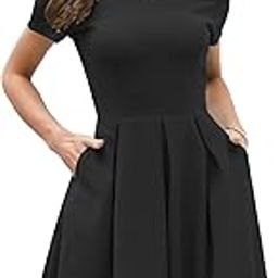 Girl's & Women's Solid Color Solid Slant Pocket Fold Pleated, Women Cocktail Party Vintage Style with Pockets Big Swing Simple Retro Dress (Dress 166)-image-81