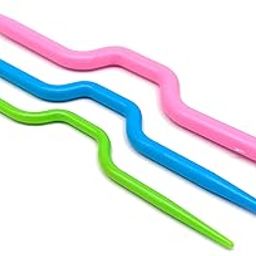 PRANSUNITA Bent Cable Stitch Knitting Crochet Hook Crooked Needle Twist Curved Hand Knit Knitting ABS Plastic Needles- Mixed Color- Length 90-108mm - Pack of 3 pcs-10