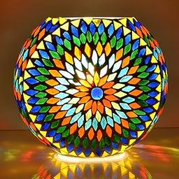 DECENT GLASS Turkish Home Decor Table Lamp Purse Shape Mosaic Glass Lamps for Home Decoration (19 cm, Multi)-picture-25