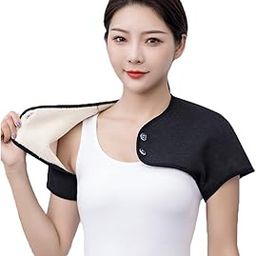 Winter Thermal Fleece Lining Shoulder Warmer Elderly Men Women Wearable Shoulder Wrap Shawl Coldproof Warm Shoulder Cover, Black, Large-image-2