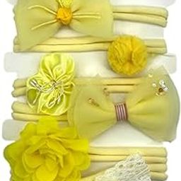 SYGA 6 Piece Baby Headband Set, Stretchable Handmade Fabric Bow Headdress, Thin Elastic Hair Bands for Newborn Infant Toddlers Kids-0-3 Years(Yellow)-image-88