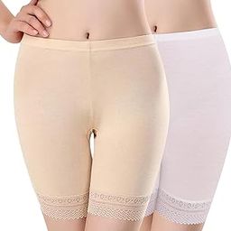 Women's,Girl's Cotton Lycra Stretchable Lace Cycling Shorts/Under Skirt Shorts Safety ShortsPack of 2 (42, Beige,White)-picture-51