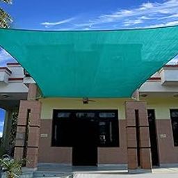Duronet - Sun Shade Sail - (85-90%) Sun Blockage - Green Colour - 15X5 Feet with Ss Hook & Rope Duronet- P 466-25