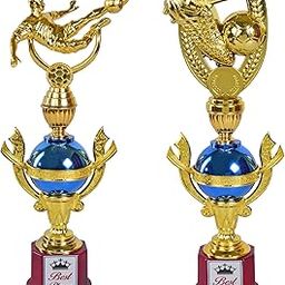 Football Trophy with Sticker | Best Football Player Trophy | Shiny Gold & Blue Design with Football Kick Trophy (2pc.,15 inchs)-image-47