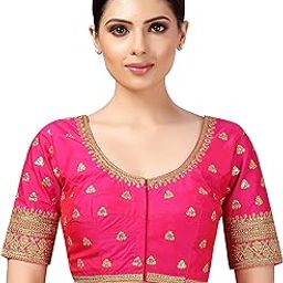 Cotton Elbow Length Sleeves Women's Embroidered Saree Blouse-image-97