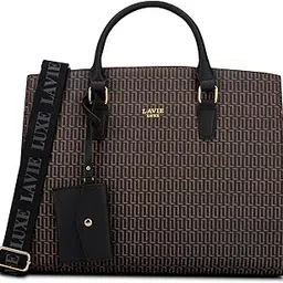 lavie luxe Women's Ellon25 Monogram Laptop Satchel Handbag for Women | Fits Upto 15 Inch Laptop | Laptop Bag for Work | Ladies purse | Stylish Shoulder Bag | Gift For Women-picture-34