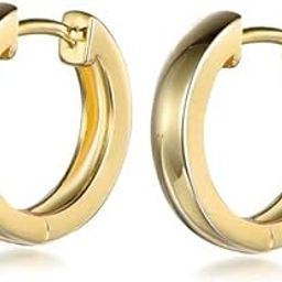 Golden Flat Hoop Earring Set Stylish Brass Pair for Mens-image-38