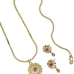 Stylish Gold-Plated Pendant Set with Shiny Stones & Matching Earrings – Elegant Jewelry Gift for Women & Girls-image-76