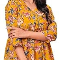 Women Rayon Floral Printed Short Kurta | Short Anarkali Kurti for Girls | Women's Casual Sleeveless Printed Top | Tops for Women-image-89