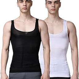Compression Shirt Men Slimming Undershirt Body Shaper Vest, Gynecomastia Compression Tank Top for Men Tummy Control - Black & White-1