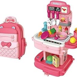 Cable World 2 in 1 Kitchen Playset for Kids, School Bag Type Kitchen Set for Girls, Portable Pretend Food Party Role Cooking Kitchen Play Set Toy for Boys and Girls (Pink)-image-16