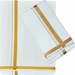 Jari Border Cotton Blended Dhoti For mens & Matching Jari Border Towel (Angavastaram)-27