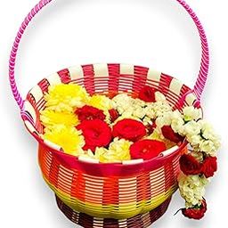 Hand Made Pooja Basket, Mandir & Flowers Fruit Vegetable, Easy To Carry, Multipurpose Use, Heavy Plastic/Nylon Wire Metrial Good Strength, 100% Handmade (Multicolor) (SHAPE 2)-3