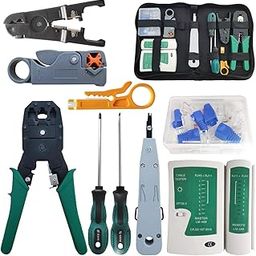 Network Cable Repair Maintenance Tool Kit Set Portable Phone Cable Crimper 8P8C 4P4C 6P6C Connectors RJ45 RJ11 Cat5 Cat6 Cable Tester Network Cable Crimper Repair Kit-15