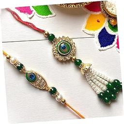 Rakhi Set For Bhaiya Bhabhi Combo Set of 2, Roli, Chawal Peacock feather, Rakshabandhan Combo/Lumba Designer Rakhi For Brother Kids Men Women Floral Lumba For Bhabhi Sister Girls-image-127