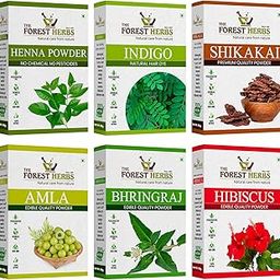 The Forest Herbs Natural Care From Nature 100% Natural Organic Amla, Shikakai, Bhringraj, Hibiscus, Henna And Indigo Powder For Hair Care Combo Each 100Gms-image-66