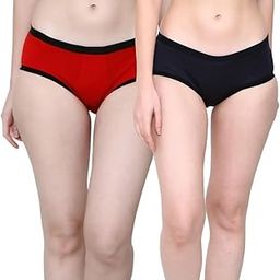 Women's Period Panties, Cotton-Spandex Blend,Reusable Leak-Proof, Black and Red, Large, Pack of 2-picture-26
