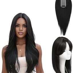 VIEWS 2 Clip Matt Hair topper for Women Natural Color | 16 Inch Hair Toppers Invisible Seamless Mini Volumizer Clip in Hair Extension (Black)-45