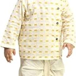 Boy's Cotton Angrakha Printed Kurta Dhoti Pant Set | Elephant Design Traditional Ethnic Wear For Kids, Yellow (9-12 Months)-image-2