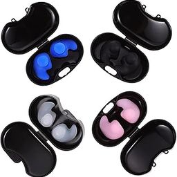 Street27™ Swimming Ear Plugs For Adults Kids Waterproof Reusable Professional Silicone Swimming Ear Cap Soft Anti-Noise Ultra Comfy Swim Earplugs with Storage Case (4 pairs_Black+Blue+Pink+White)-46