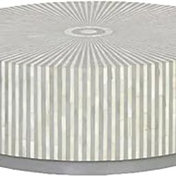 ukindianfurniture Round Bone Inlay Coffee Table – 30 x 30 x 16 Inch | Handmade Contemporary Center Table with Intricate Striped Design & Durable Base-image-40