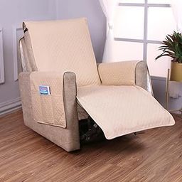 HOKIPO Quilted Recliner Chair Cover for 1 Seater with Side Pockets, Beige (NEW-727-BGE)-image-88