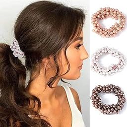 Navmav Pearl Crown Rubber band Rhinestone Princess Fancy Elastic Hair Ties Wedding Parties Trendy Children Hair band Headband Ring Rope Scrunchie for Kids Girls & Women (Muticolor Pack of 3)-image-90