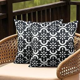 Adabana Outdoor Waterproof Pillow Covers 18 * 18 Inch Black and White Boho Outdoor Throw Pillow Cover Set of 2 for Patio Garden Porch-image-31