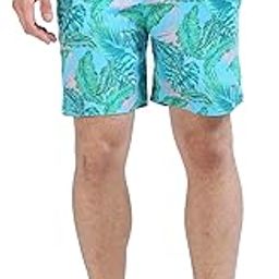 Men’s Viscose Regular Fit Hawaiian Tropical Printed Drawstring Inner Elastic with String Knee Length Mid-Rise Pockets Summer Beach Casual Shorts-38