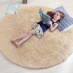 Heaven World Modern Soft Polyester Anti-Slip Round Fluffy Fur Rugs & Plush Carpet for Living Room, Anti Kids Room and Bedroom Floor Carpet (2 X 2 FEET, Gold)-picture-14