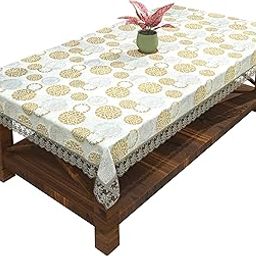 Kuber Industries Rangoli Print Exclusive Table Cloth|PVC 4 Seater Center Table cover|Table Sheet for dining, Party, Events|Waterproof Protector|Indoor and Outdoor Use 60x40 (Cream)-6
