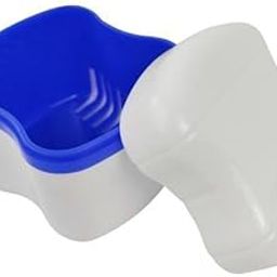 UJEAVETTE® 4xDenture Bath Box Organizer with Strainer Basket Teeth Portable Navy Blue-image-49