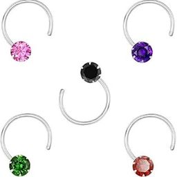 92.5-925 Sterling Silver Cubic Zirconia AD Multi Color Stud Nose Pin Combo Set for Women Girls-image-29