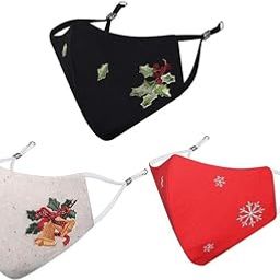 By Q-One 4 Layer, Reusable, with Ear Adjusters, Embroidered Cotton Cloth Face Mask Combo for Women, Girls (Black-Red-White)-31