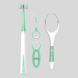 MyOrl Care Kit - Complete Oral Care Combo (Pack of 4) | 3-Sided Toothbrush with 2 Heads, Ready-to-Use Floss, Stainless Steel Tongue Cleaner & EazyPick Toothpick | Full Mouth Hygiene Kit | Aqua Green-image-86