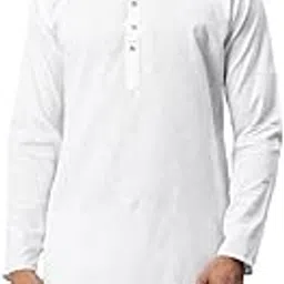 majestic man Men's Cotton Regular Fit Casual Mandarin Collar Ethnic Motifs Solid Long Kurta-picture-3