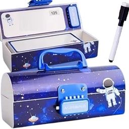 FAMOUS QUALITY Metal Pencil Box With Code Lock Pen Case Large Capacity Multi-Layer Multi-Function Storage Bag Secret Compartment Pencil Box - (Space Blue)-51