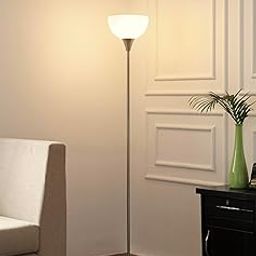 Divine Trends Uplighter Satin Nickel Floor Lamp for Living Room with Frosted Glass Lampshade | Includes LED Warm Bulb | Hidden Wire Design | Uplight Corner Standing Lamp for Home | Pack of 1-image-69