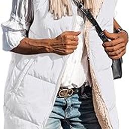 Fall Long Puffer Vest Women Sleeveless Hooded Reversible Fleece Sherpa Jacket Zip Up Winter Coat Outerwear Vests-image-75