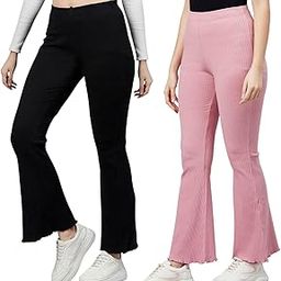 Women's Stretch Fit Mid Rise Ribbed Stretchable Flared Pants | Boot Cut Bell Bottom Pants - Ideal for Yoga & Gym Wear,Casual Wear & Office Wear Trousers-picture-17