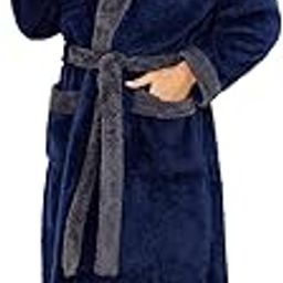 Mens Robe Big and Tall with Hood,Full Length Plush Robe for Men Long Fleece Bathrobe, Navy/Light Grey, Large-X-Large-image-12