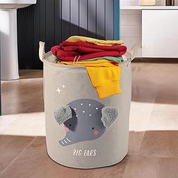 Kuber Industries Foldable 38 Ltr Washing Clothes Basket/Laundry Bag with Handles | Used Clothes Storage Bag | Laundry Hamper for Dirty Clothes & Toys | GM-17-LGRY | Big Ears Design - White-image-5