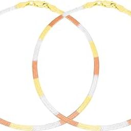 925 Sterling Silver Designer Triple Tone Rhodium, Gold & Rose Gold Plated Chain Anklet (Pair) | With Certificate of Authenticity & 925 Hallmark | Gift for Women & Girls-image-53